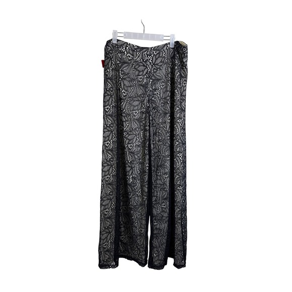 V Cristina Black Lace Overlay Wide Leg‎ Palazzo Pants Party Women Size 14 New - Picture 1 of 6